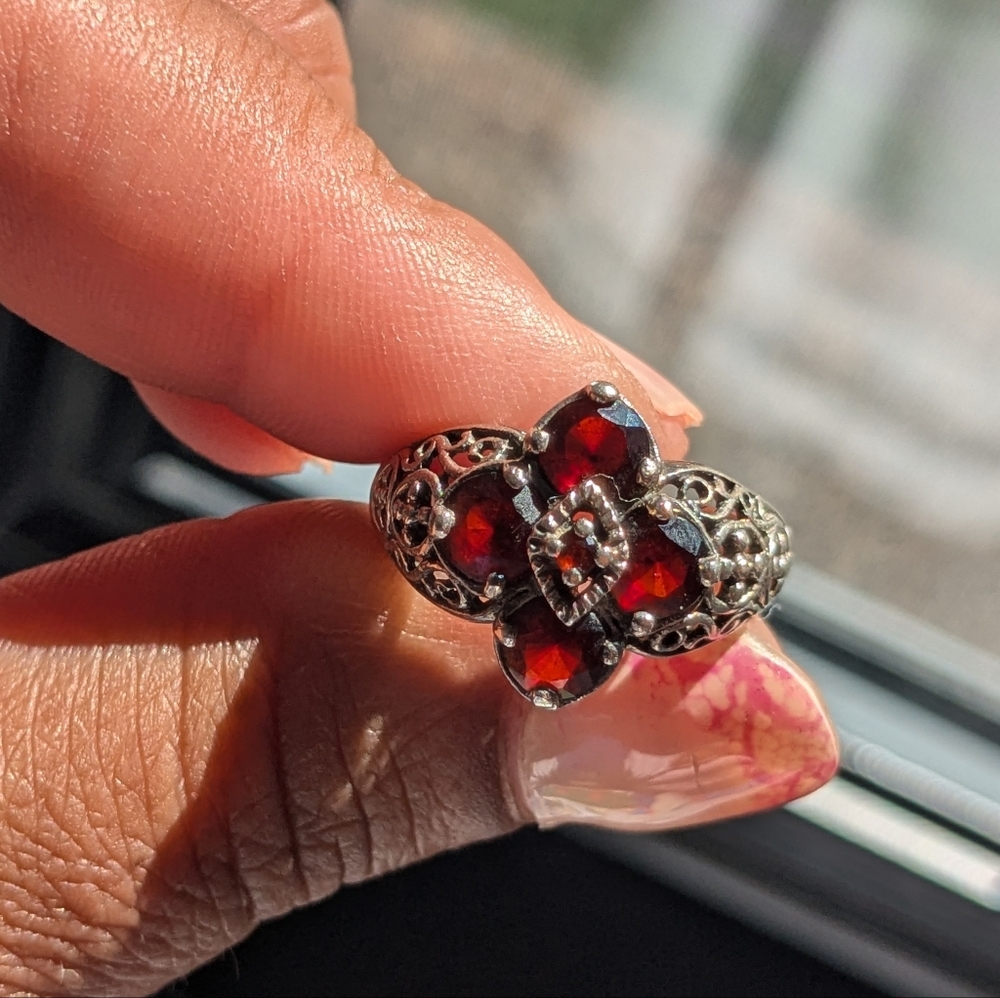 Vintage Designer CNA Garnet Sterling Silver Ring - Picture 2 of 13